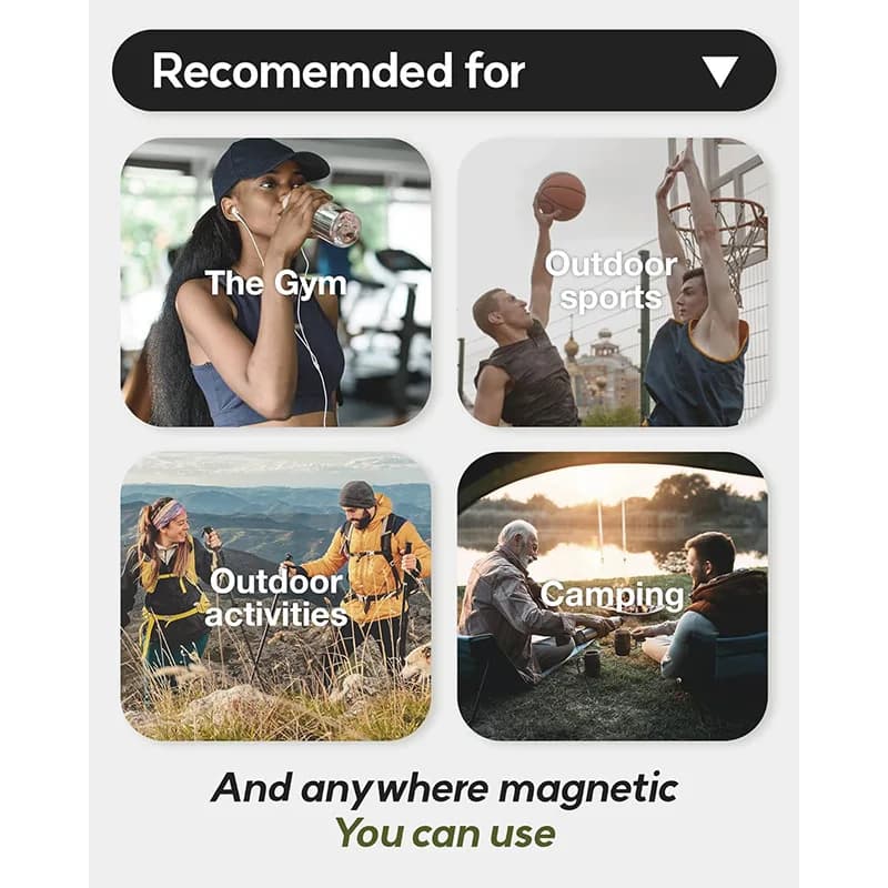 Magnetyczny pokrowiec na butelkę – przyczep do każdej metalowej powierzchni.  Wygodne mocowanie do sprzętu fitness.